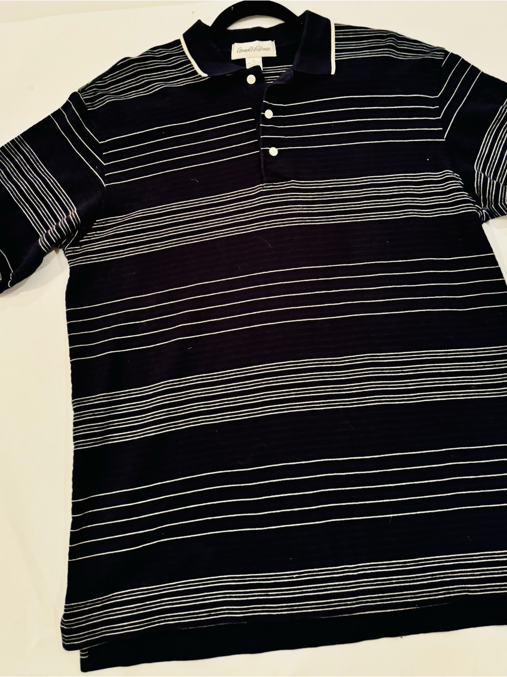 Men's Navy Polo with Thin White Stripes